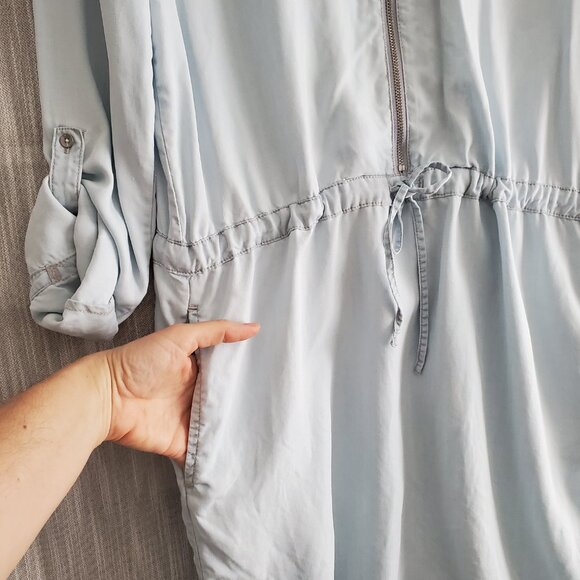 CALVIN KLEIN Chambray Denim Shirt Dress Roll-up Sleeve Zip Up Drawstring *READ - Picture 7 of 10